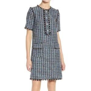 Halogen x Atlantic-Pacific Tweed Fringe Mini Shift Dress Size 1